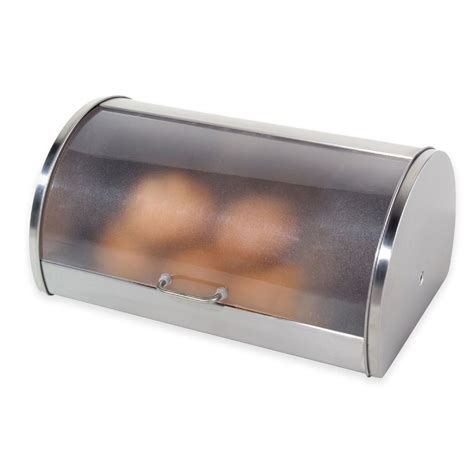 oggi stainless steel roll top bread box with frosted lid|bread box for counter height.